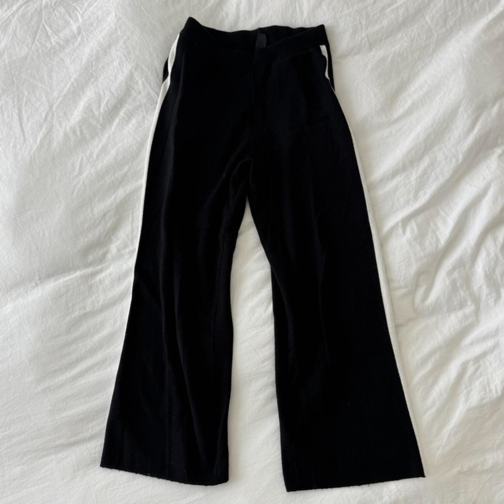 Black and white striped wide leg knit pants with elastic waist from Cider